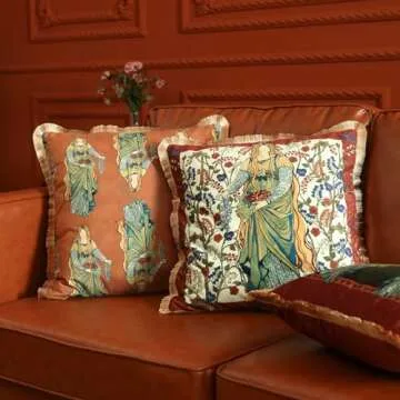 patdrea Designer Vintage Yellow Velvet Throw Pillow Covers 18x18 Inch,Ancient Civilization Characters Pattern,Decorative Square Pillowcases Cushion for Bed Living Room Outdoor Car,Pack of 2