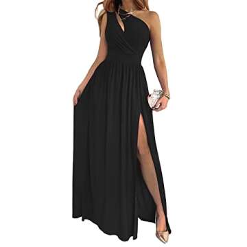 LYANER Women's One Shoulder High Split Cutout Sleeveless Elegant Party Maxi Dress Pure Black Medium