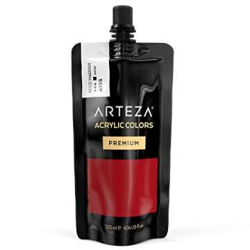 ARTEZA Acrylic Paint Rose Madder Color (120 ml Pouch, Tube), Rich Pigment, Non Fading, Non Toxic, Single Color Paint for Artists and Hobby Painters