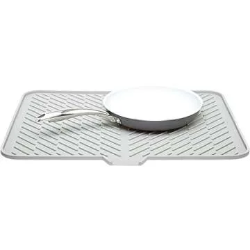 Luxet Silicone Dish Drying Mat with Built-in Drain Lip - Hygienic Drying Pad - Sturdy Compact Easy to Clean Tray Protects Surfaces Prevents Water Build Up - 23 X 17 (White)