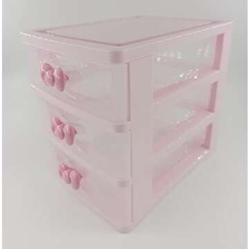 Lovely Pink Receiving Storage Cabinets Box With Multi-layers And Pink Bowknot Handle (Three layers (7.06 x 5.22 x 6.09 inches))
