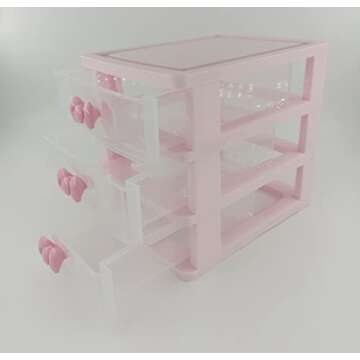 Lovely Pink Receiving Storage Cabinets Box With Multi-layers And Pink Bowknot Handle (Three layers (7.06 x 5.22 x 6.09 inches))