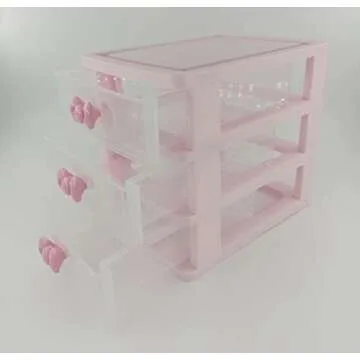 Lovely Pink Receiving Storage Cabinets Box With Multi-layers And Pink Bowknot Handle (Three layers (7.06 x 5.22 x 6.09 inches))