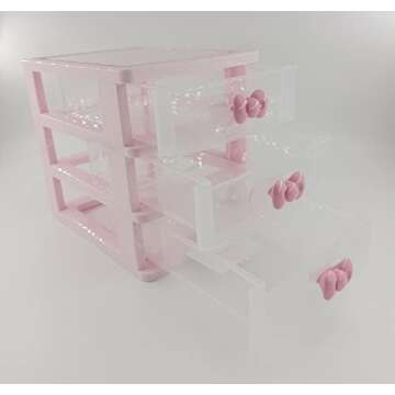 Lovely Pink Receiving Storage Cabinets Box With Multi-layers And Pink Bowknot Handle (Three layers (7.06 x 5.22 x 6.09 inches))