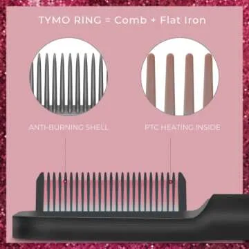 Tymo hair straightener brush - Tymo ring curly hair straightener with 20s fast heating, 5 thermostatic level hot hair straightener combs, 30 minute auto-off & 110V-240V, hair silky straightening brush