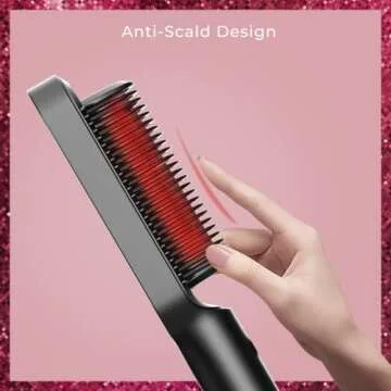 Tymo hair straightener brush - Tymo ring curly hair straightener with 20s fast heating, 5 thermostatic level hot hair straightener combs, 30 minute auto-off & 110V-240V, hair silky straightening brush