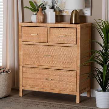 Bali & Pari Vaere Modern Bohemian Natural Brown Rattan and Mahogany Wood Storage Cabinet