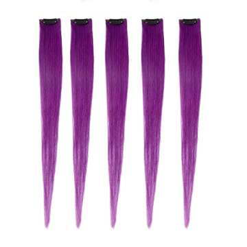 Flying Beauty purple hair extensions 18 Inches 5 Pcs Colored Party Highlights Straight Hair Clip in ...