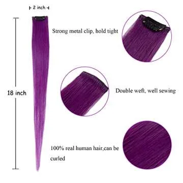 Flying Beauty purple hair extensions 18 Inches 5 Pcs Colored Party Highlights Straight Hair Clip in Human Hair Extensions in Multiple Colors