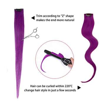 Flying Beauty purple hair extensions 18 Inches 5 Pcs Colored Party Highlights Straight Hair Clip in Human Hair Extensions in Multiple Colors