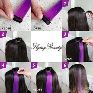 Flying Beauty purple hair extensions 18 Inches 5 Pcs Colored Party Highlights Straight Hair Clip in Human Hair Extensions in Multiple Colors
