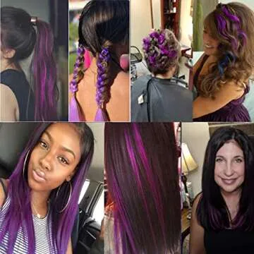 Flying Beauty purple hair extensions 18 Inches 5 Pcs Colored Party Highlights Straight Hair Clip in Human Hair Extensions in Multiple Colors