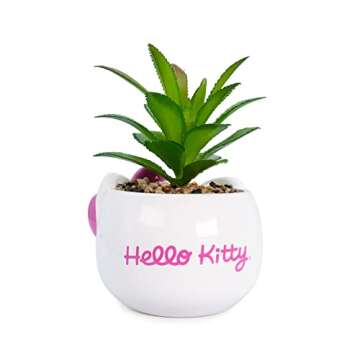 Silver Buffalo Sanrio Hello Kitty Face 3-Inch Ceramic Mini Planter with Artificial Succulent