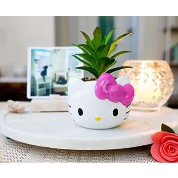 Silver Buffalo Sanrio Hello Kitty Face 3-Inch Ceramic Mini Planter with Artificial Succulent