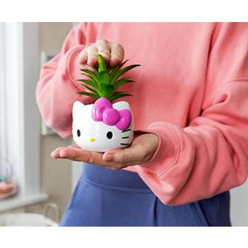 Silver Buffalo Sanrio Hello Kitty Face 3-Inch Ceramic Mini Planter with Artificial Succulent