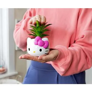 Silver Buffalo Sanrio Hello Kitty Face 3-Inch Ceramic Mini Planter with Artificial Succulent