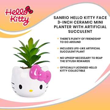 Silver Buffalo Sanrio Hello Kitty Face 3-Inch Ceramic Mini Planter with Artificial Succulent
