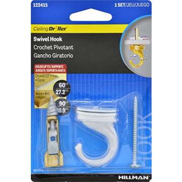 The Hillman Group 122415 White Driller Hook Ceiling Hanger, 1-Pack
