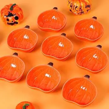 Kolewo4ever 12 Pieces Thanksgiving Ceramic Pumpkin Bowl 6 Ounces Ramekins Small Pumpkin Shaped Bowls Orange Dinnerware Pumpkin Decoration for Fall Thanksgiving Serving Dip, Sauce, Condiments,Snack