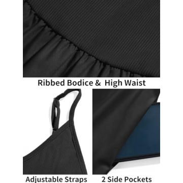 Fisoew Womens Spaghetti Strap Dress V Neck Backless Summer Casual A Line Cami Dress with Pocket Black