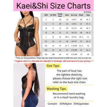 Kaei&Shi Front Double Strap See Through Lingerie,V-Neck Floral Lace Body Suit,Sexy Lingerie for Women,One Piece Bodysuit (Black, XXL=US 14)