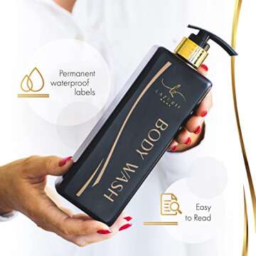 Shampoo and Conditioner Dispenser (Black, Set of 3, 25oz) - Empty Pump Bottles for Bathroom - Refill...