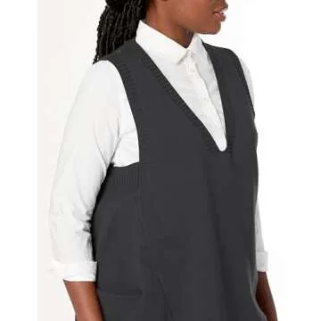 YESNO Women Chunky Cotton Swing Sweater Vest with Pockets