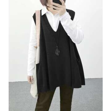 YESNO Women Loose Swing Chunky Cotton Cute Sweater Vests Oversized Cable Knit Pullover Sweaters with Pockets WM9