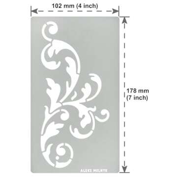 Aleks Melnyk No.349 Metal Stencil, Swirls, Ornaments, Flowers Vine, Patterns, Border, Small Stencil, 1 PCS, Template for Wood Burning, Engraving, Crafting, Scrapbook, Art, Ornate
