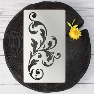 Aleks Melnyk No.349 Metal Stencil, Swirls, Ornaments, Flowers Vine, Patterns, Border, Small Stencil, 1 PCS, Template for Wood Burning, Engraving, Crafting, Scrapbook, Art, Ornate