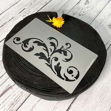 Aleks Melnyk No.349 Metal Stencil, Swirls, Ornaments, Flowers Vine, Patterns, Border, Small Stencil, 1 PCS, Template for Wood Burning, Engraving, Crafting, Scrapbook, Art, Ornate