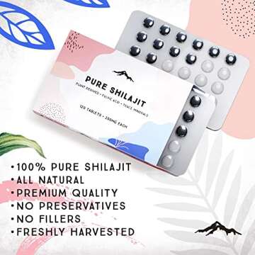 Pure Shilajit Tablets 30ct. (200mg Each), net wt 6g - Plant Derived Fulvic Minerals for Metabolism and Immune System Support