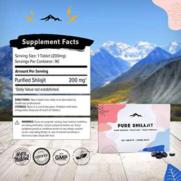 Pure Shilajit Tablets 30ct. (200mg Each), net wt 6g - Plant Derived Fulvic Minerals for Metabolism and Immune System Support