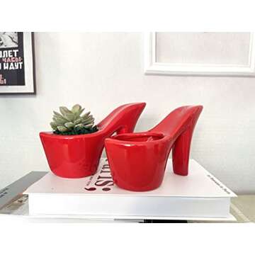 Beitewei 2PCS Succulent Planter Small Pot High Heel Shaped Ceramic Flower Pot Indoor Plant Pots Cute Planter Valentines Day Decor (Red)
