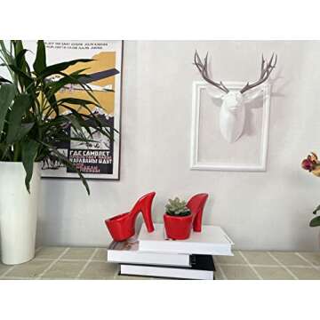Beitewei 2PCS Succulent Planter Small Pot High Heel Shaped Ceramic Flower Pot Indoor Plant Pots Cute Planter Valentines Day Decor (Red)