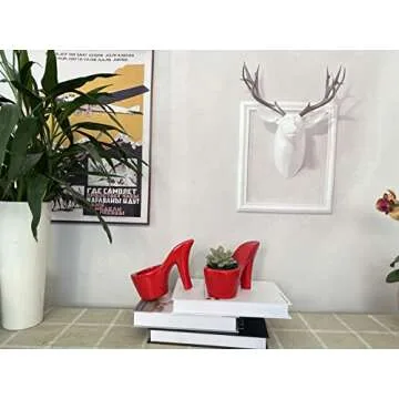 Beitewei 2PCS Succulent Planter Small Pot High Heel Shaped Ceramic Flower Pot Indoor Plant Pots Cute Planter Valentines Day Decor (Red)