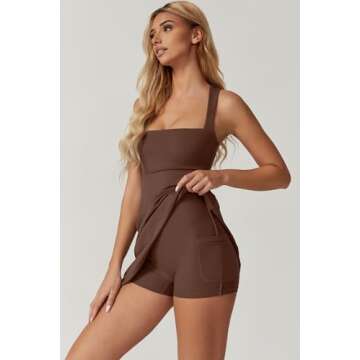 QINSEN Sleeveless Athletic Dress for Women High Waist Square Neck Tennis Dress Built in Shorts Golf Active Dress Chestnut XL