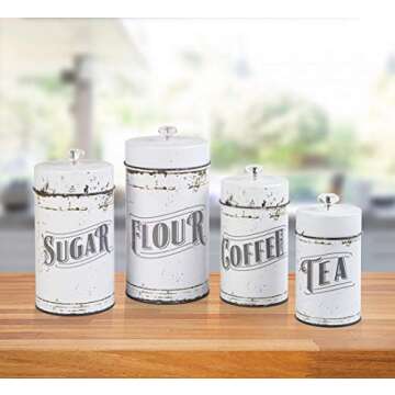 French Country Vintage Style White 4 Piece Canister Set