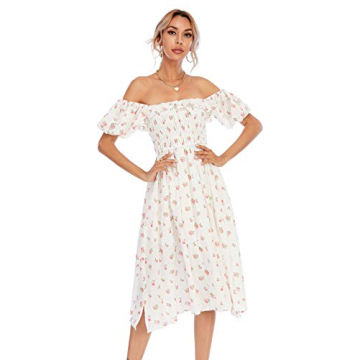 R.Vivimos Floral Print Puff Sleeve Dress for Summer