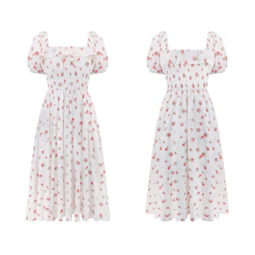 R.Vivimos Floral Print Puff Sleeve Dress for Summer