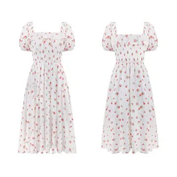 R.Vivimos Floral Print Puff Sleeve Dress for Summer