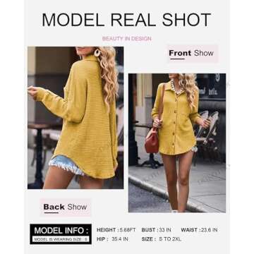 Dokotoo Womens Shacket Jacket Waffle Knit Button Down Tops for Women Casual Loose Fit Long Batwing S...