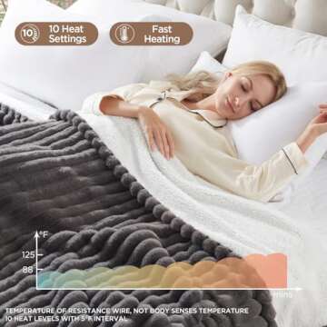 Westinghouse Electric Blanket Full Size, Super Cozy Luxury Faux Fur & Sherpa Heated Blanket with 10 Heating Levels & 1-12 Hours Auto Off, Fast Heating Blanket, Machine Washable, 80x 84 Inch Light Grey