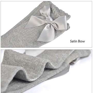 EPEIUS Girls Cotton Bow Knee High Socks - Ages 4-6