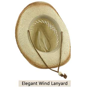 Womens Summer Western Straw Cowboy Hat Shapeable Sun Hat Wide Brim Outdoor UV Protection Foldable Fedora Travel Beach Cap Beige