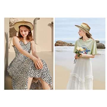 Womens Summer Western Straw Cowboy Hat Shapeable Sun Hat Wide Brim Outdoor UV Protection Foldable Fedora Travel Beach Cap Beige