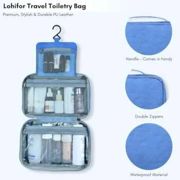 Lohifor Travel Toiletry Bag, PU Leather Waterproof Toiletry Bag for Travel Accessories, Ideal Toiletries Bag for Women and Men, Ocean Blue