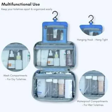 Lohifor Travel Toiletry Bag, PU Leather Waterproof Toiletry Bag for Travel Accessories, Ideal Toiletries Bag for Women and Men, Ocean Blue