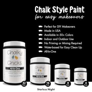 Chalky Chicks 4 Fl Oz Matte Starless Night Black Chalk Paint for Furniture Without Sanding - No Prep...