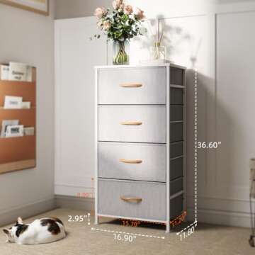 ROMOON Dresser for Bedroom with 4 Drawers, Closet Storage Drawer Organizer, Small Dressers & Chests of Drawers, Fabric Dresser for Living Room, Closet, Hallway (Grey)